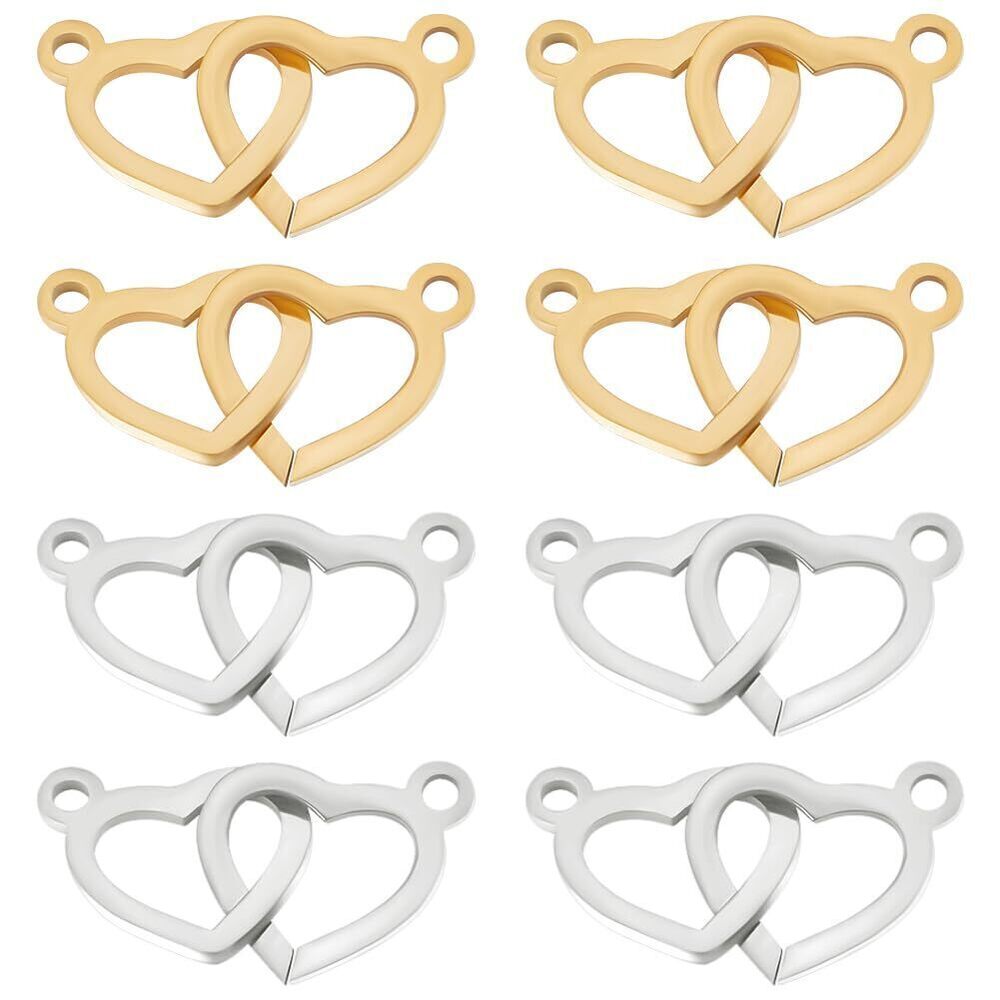 5858 1 Box 12Pcs Double Heart Links Charms Stainless Steel Love Connector
